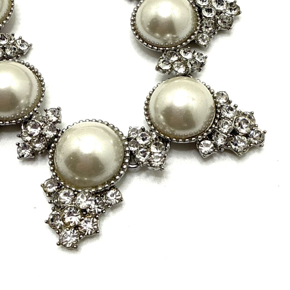 CHARTER CLUB Faux Pearl Rhinestone Choker Necklace Silver Tone Collar 16" - 18" - Picture 5 of 9